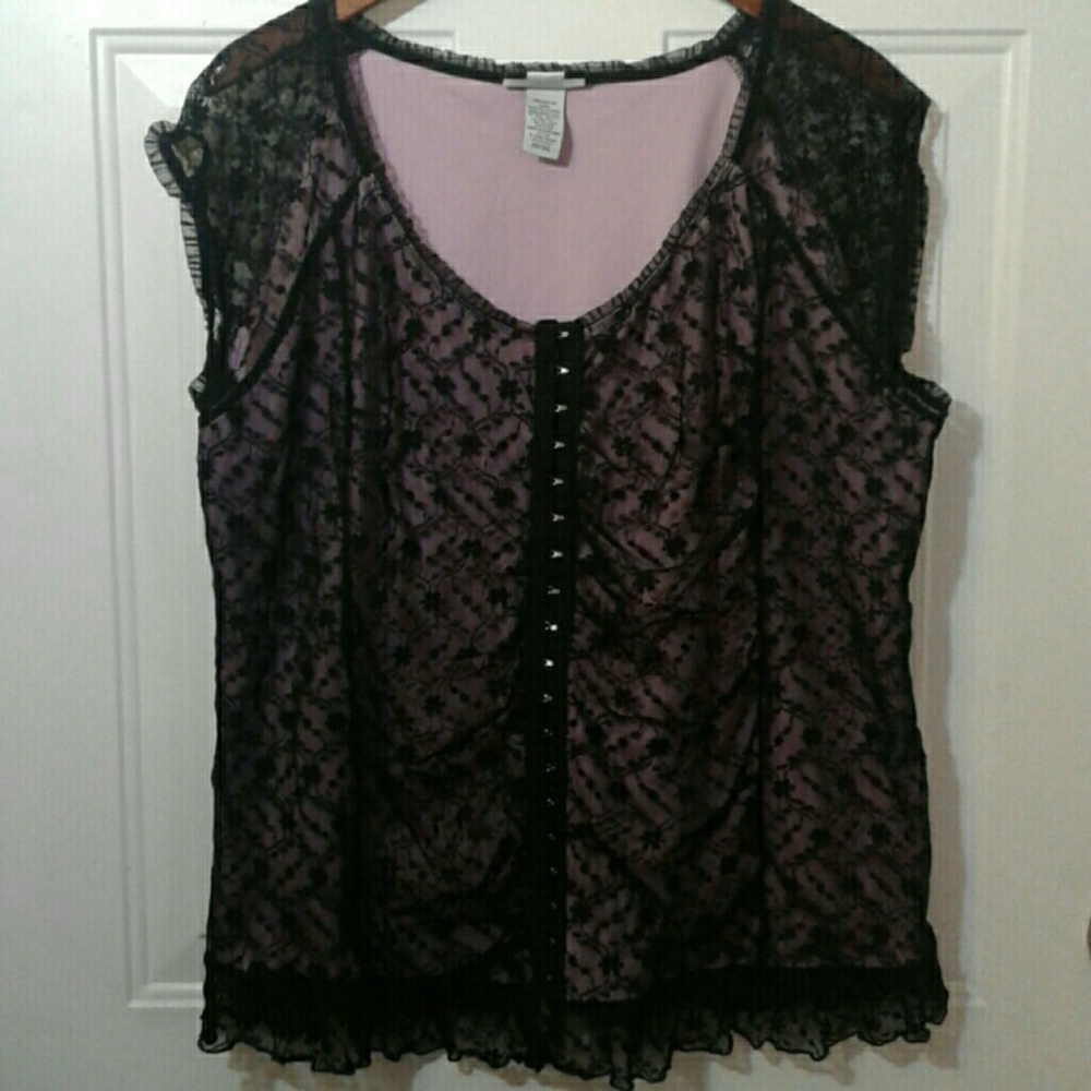 Studio 1940 22/24 Blouse - Lavender w/Black Lace